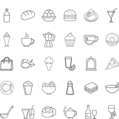 Food Icons Drinks, Desserts, Bread, Meals, and Utensils