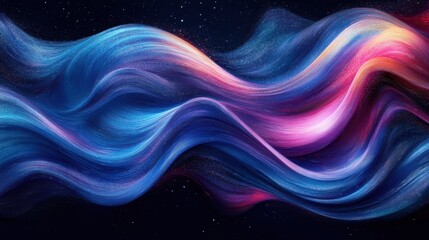 Flowing waves of color dance against a starry backdrop in a surreal cosmic display
