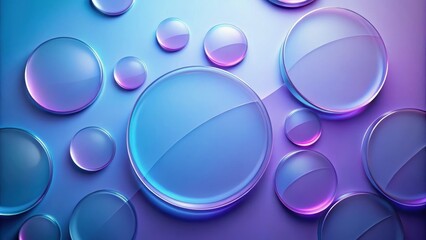 Translucent glass background with violet blue gradient and round flat shapes, render, abstract, geometric, backdrop