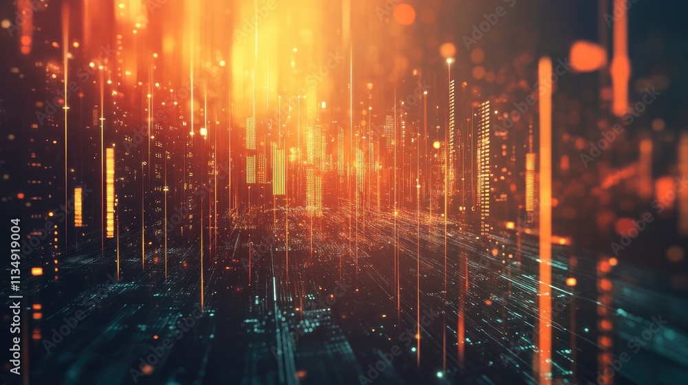 Poster data-driven financial analytics and investment management technology concept in an abstract digital 