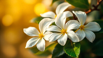 Obraz premium Beautiful Macro Photo.Magic Jasmine Flowers.Border Art Design.Close up Photography.Conceptual Abstract Image.Golden Background.Fantasy Floral Art.Creative Wallpaper.Beautiful White Nature Background.
