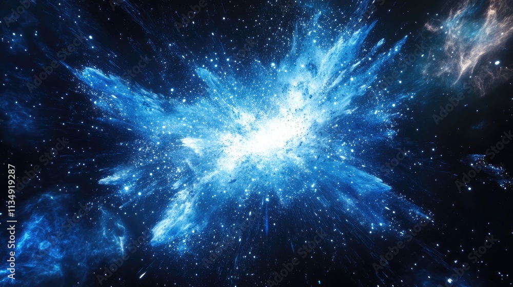 Poster vibrant blue cosmic explosion against a dark backdrop representing abstract space creation with part