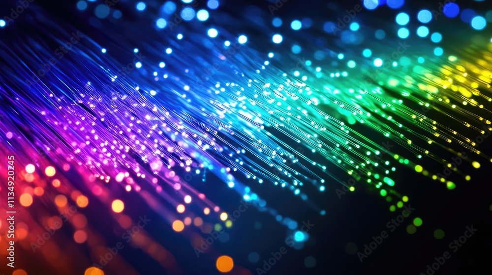 Poster colorful abstract representation of fiber optic cables transmitting data signals with a blurred effe