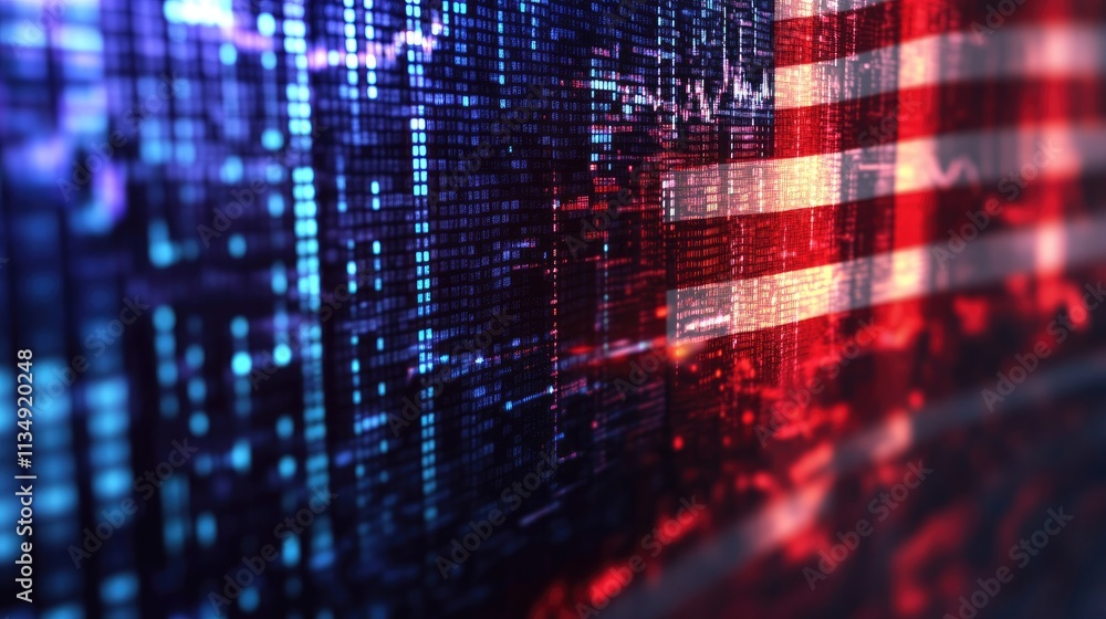 Poster 3d abstract data visualization with american flag background representing technology and patriotism 