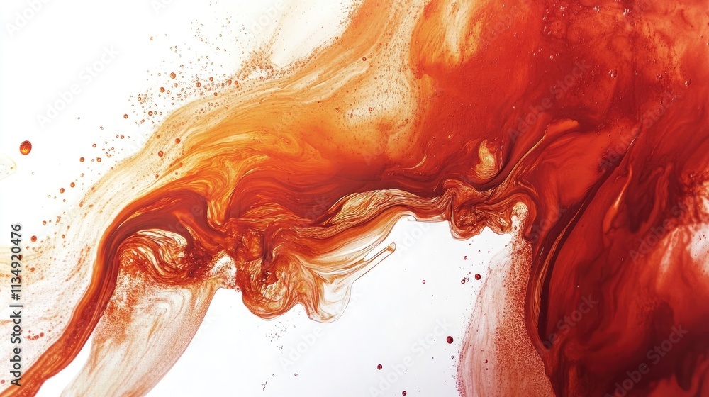 Poster abstract fluid art with suspended acrylic colors and ink in water creating dynamic orange swirls iso