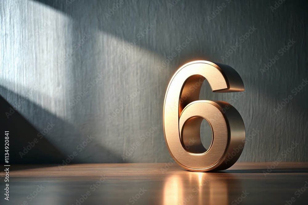Poster elegant product photography of number 6 - 1 in minimalistic style with soft lighting and subtle text