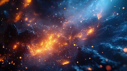 Naklejka premium Celestial Energy Blends Abstract fiery cosmic landscape. Energy, power, chaos.