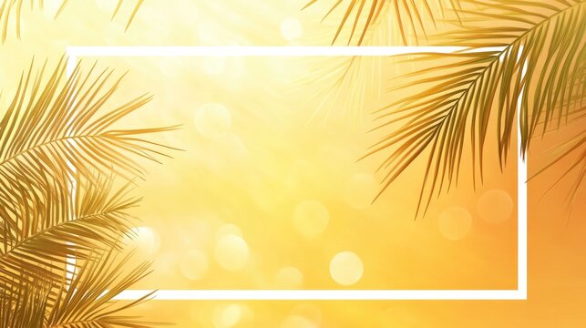 Summer Invitation Design Featuring Palm Branch Silhouettes on a Soft Yellow Pastel Background with a White Frame Border
