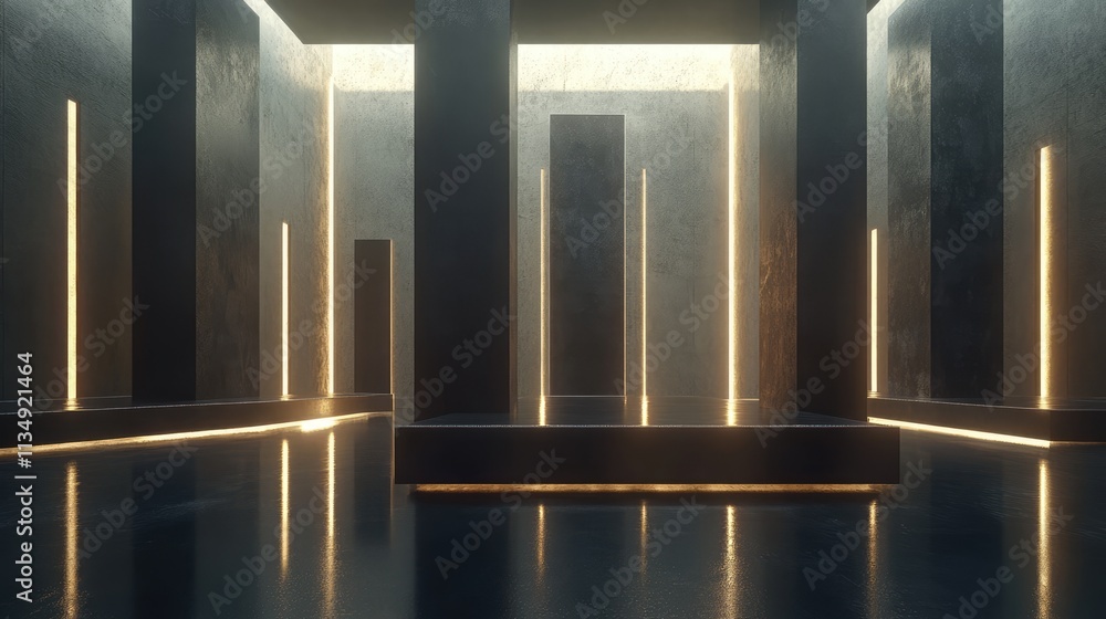 Aufkleber illuminated modern tunnel interior with geometric structures and soft lighting creating a dramatic a