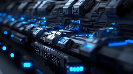 Futuristic Technology with Blue Lights and Sleek Design Elements