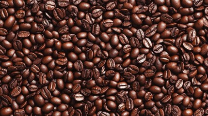 Fototapeta premium High-Resolution Close-Up of Roasted Coffee Beans Spread Across a Background, Capturing Their Rich Aroma and Deep Brown Color with a Glossy Finish