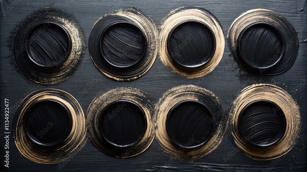 Aufkleber elegant set of black paint circles created with dry brush technique for artistic product photography