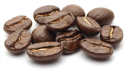 Fototapeta premium Freshly Roasted Coffee Beans Arranged in a Natural Composition, Highlighting Their Rich Color and Texture for Coffee Lovers and Enthusiasts