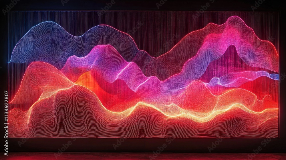 Poster colorful wave-like patterns illuminate the space, blending technology and art in harmony, creating a