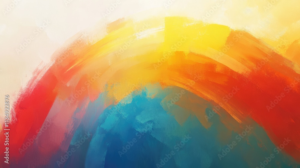 Poster vibrant abstract acrylic painting with blurred colors creating a rainbow effect in a textured backdr