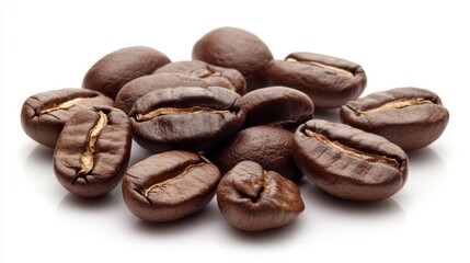 Obraz premium A Close-Up Image of Freshly Roasted Coffee Beans Arranged Neatly on a Reflective Surface Highlighting Their Rich Color and Texture