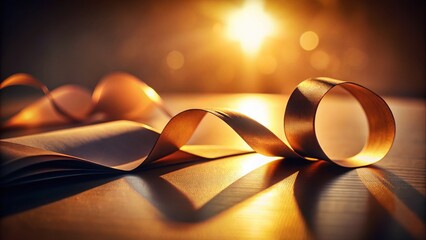 Obraz premium Elegant Silhouette of a Corner Page Ribbon Capturing the Essence of Creativity and Inspiration in a Minimalist Design Setting with Warm Sunlight Filtering Through
