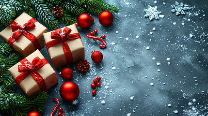 Zero Waste Christmas Eco Gifts in Kraft Paper on Floor Copy Space 