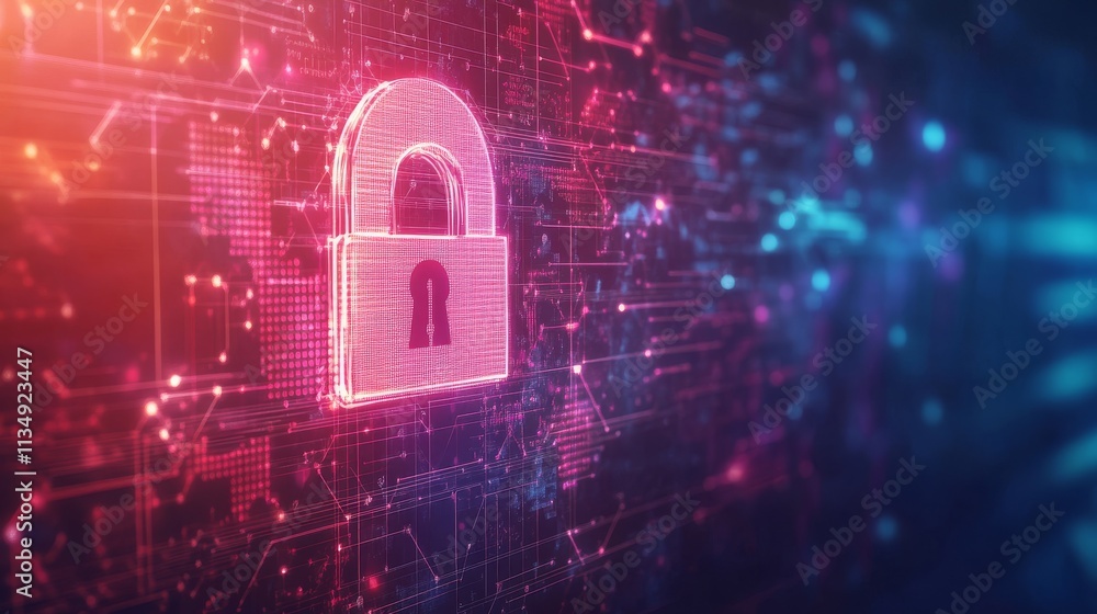Poster A digital lock icon is set against a futuristic network background, symbolizing cybersecurity and data protection. The glowing lock highlights the concept of secure digital systems.. AI Generation