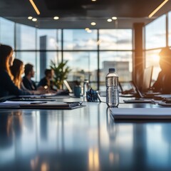 Fototapeta premium Office Meeting Teamwork Focus - Business professionals collaborating, strategic planning, innovative ideas, problem-solving, team success.