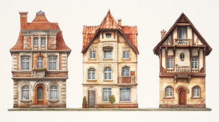 Fototapeta premium Vintage architectural facades showcasing traditional design elements and intricate detailing of historic European houses