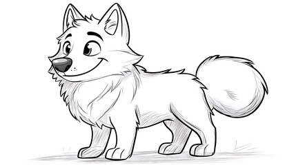 Obraz premium Cartoon wolf, simple lines, kids coloring book page 