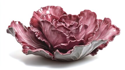 Fototapeta premium Red cabbage with intricate leaf structure beautifully displayed on a white background highlighting its organic details and vibrant color.