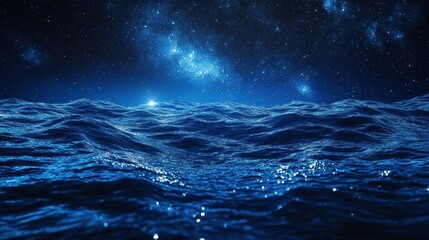 Fototapeta premium Rippling waves shimmer under a starry night sky, creating a serene and magical seascape