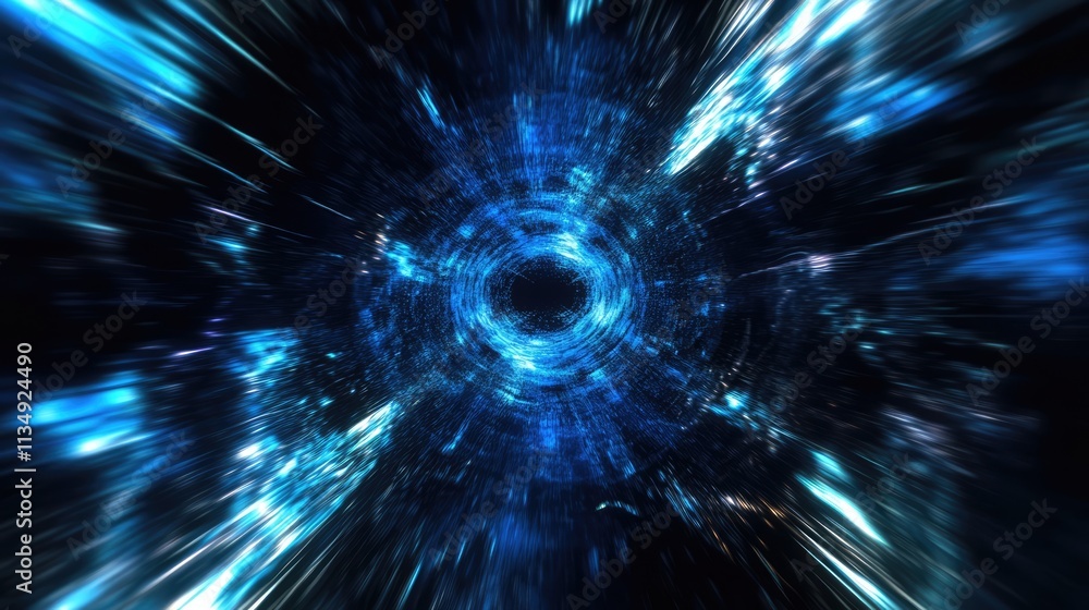 Poster dynamic blue abstract tunnel conveying speed and motion with vibrant light trails for a futuristic d