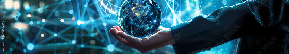 Poster the power of connection: a hand cradles a glowing orb, emanating energy and connectivity. the intric