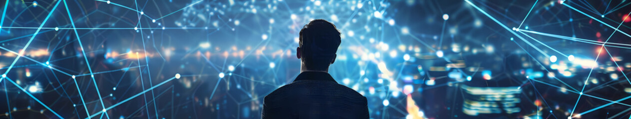 The Future is Now: A lone figure stands silhouetted against a backdrop of swirling digital lines and data streams.