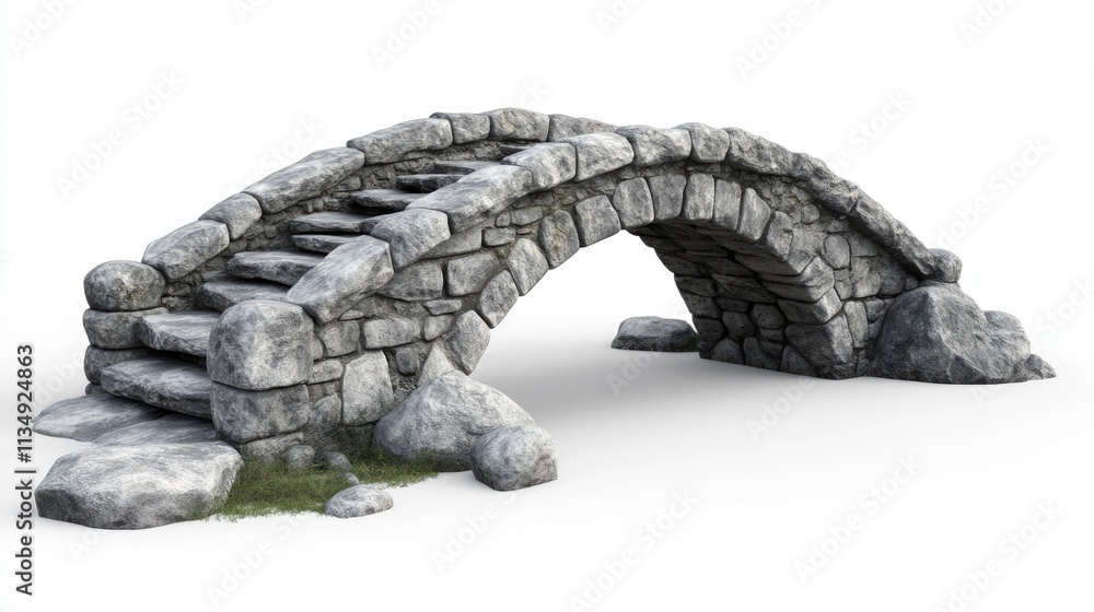Poster stone arch bridge isolated on white background with natural textures showcasing craftsmanship and de