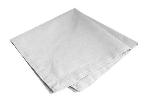 Grey folded cloth isolated on white, kitchen tablecloth single object.