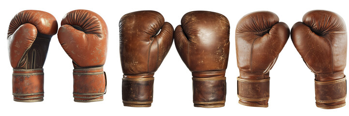 Vintage leather boxing gloves on a transparent background
 