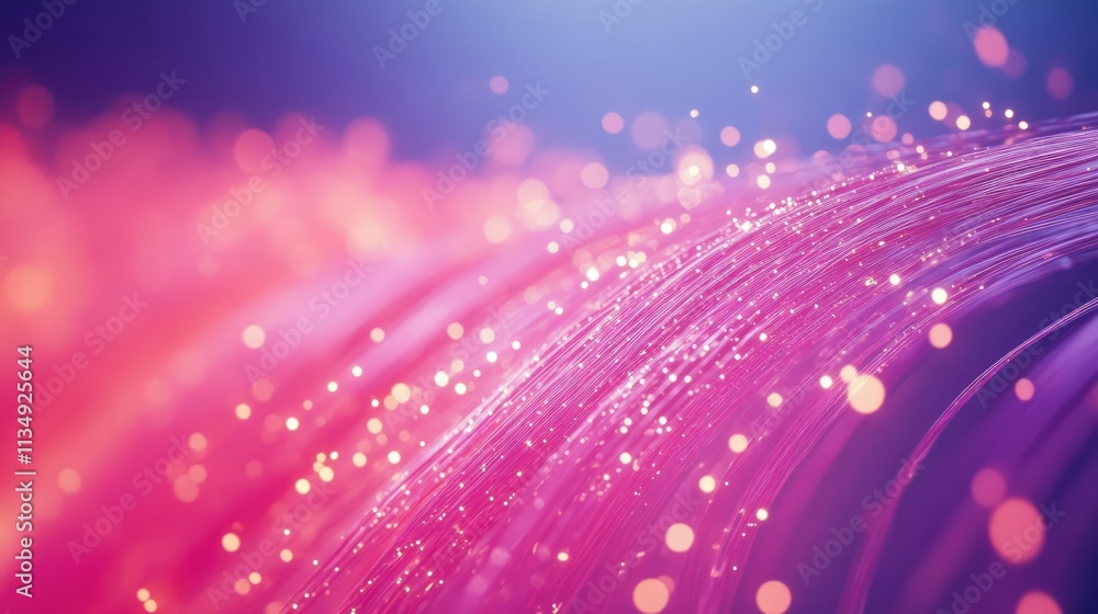 Poster fiber optic technology abstract background with colorful light trails and bokeh effects showcasing d