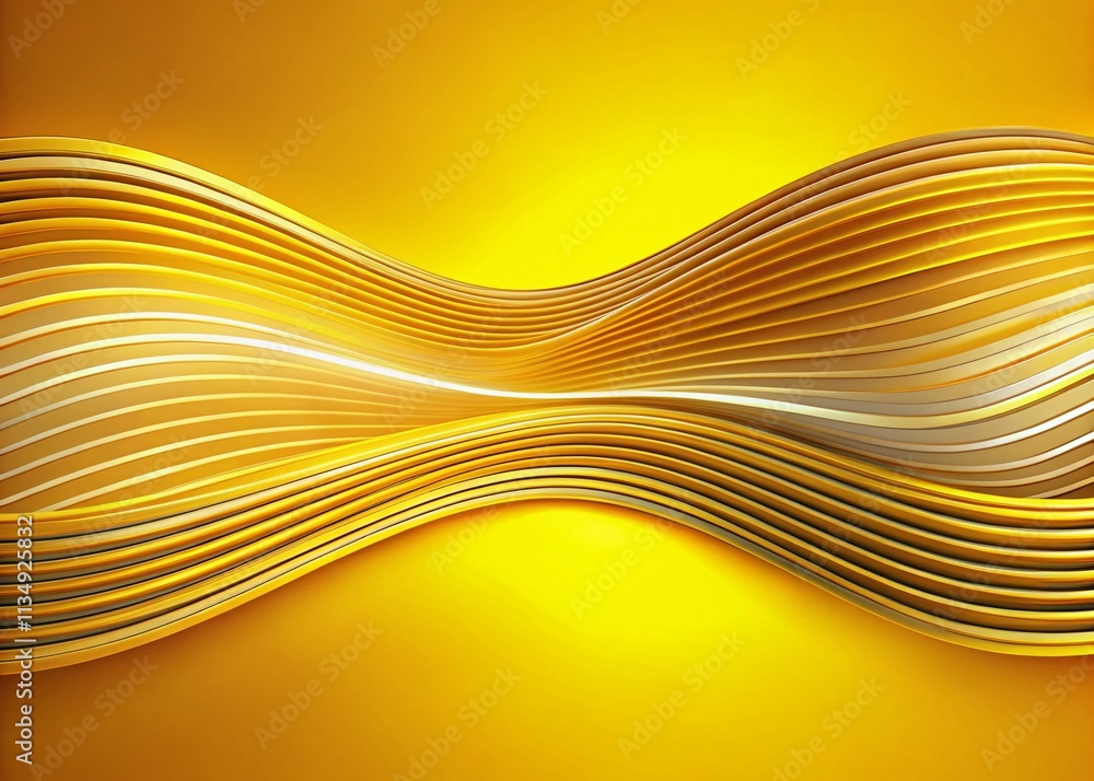 Poster elegant wave of glittering lines: abstract vertical glow wavy stripes on yellow background in art de
