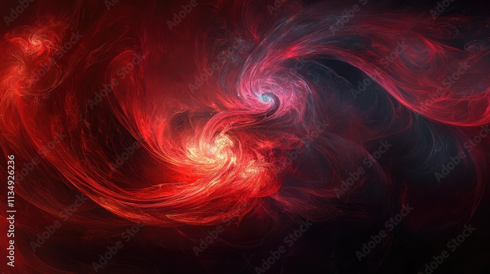 Poster swirling red fog abstract art dark smoke patterns vibrant translucent whiffs mysterious atmosphere f