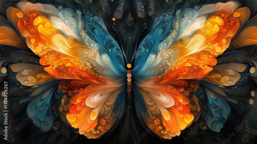 Poster a captivating butterfly with intricately designed wings boasts an array of orange and blue colors