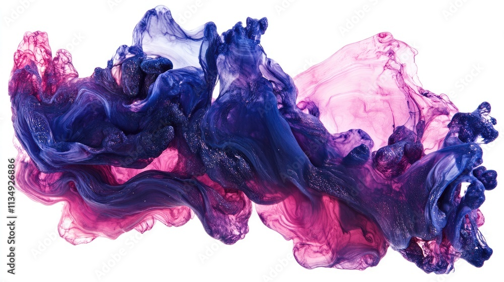 Poster acrylic ink swirls in water creating vibrant abstract patterns with a blend of purple and pink tones