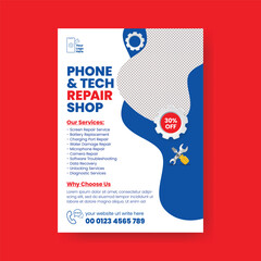 Editable print flyer or poster template for Phone and tech repair service design, Smartphone repair and Gadget repair service print flyer or poster template design