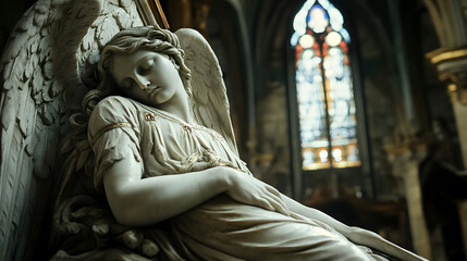Serene Angel Statue in Gothic Church