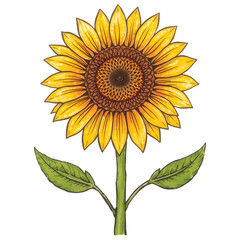 Fototapeta premium sunflower with leaves Painted with yellow and green paints.