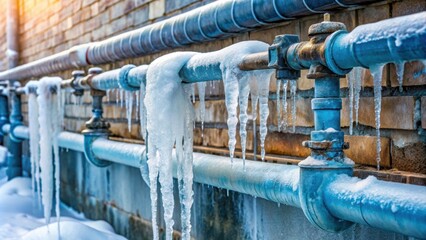 Frozen water pipes in winter causing a potential water supply system failure , winter, frozen, pipes, ice, cold