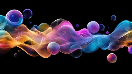 Fototapeta premium bright forms floating on black background Bright forms floating on a black background, swirling with dynamic energy patterns in vivid, glowing colors