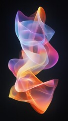 bright forms floating on black background Abstract colorful swirling light forms