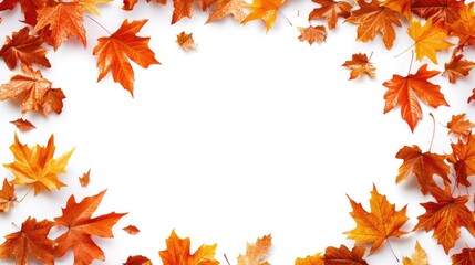 Fototapeta premium Autumn Leaf Border on Clean White Background for Seasonal Decor and Design Projects