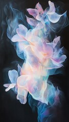 Naklejka premium bright forms floating on black background Abstract pastel flower smoke art print