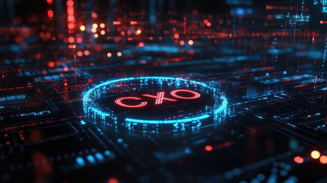 CXO abbreviation visualized in futuristic digital landscape representing Chief Experience Officer role in technology and user experience sectors