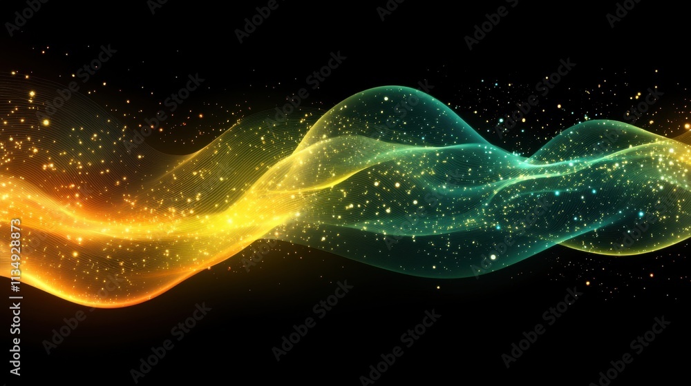 Poster dynamic swirls of color create an ethereal light experience across a dark background in vibrant hues