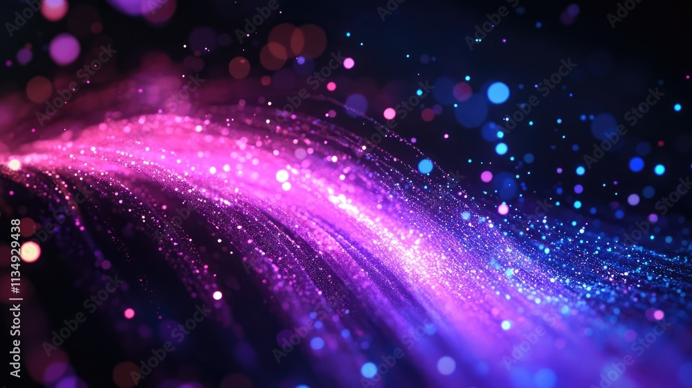 Poster colorful abstract light particles and waves creating a vibrant background for technology and communi